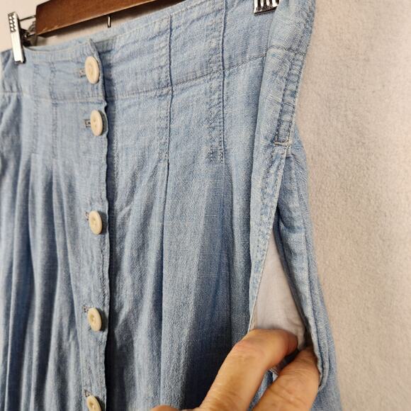 Madewell Chambray Patio Button Front Midi Skirt Size 2 Blue Solid Cotton EUC - Picture 8 of 13